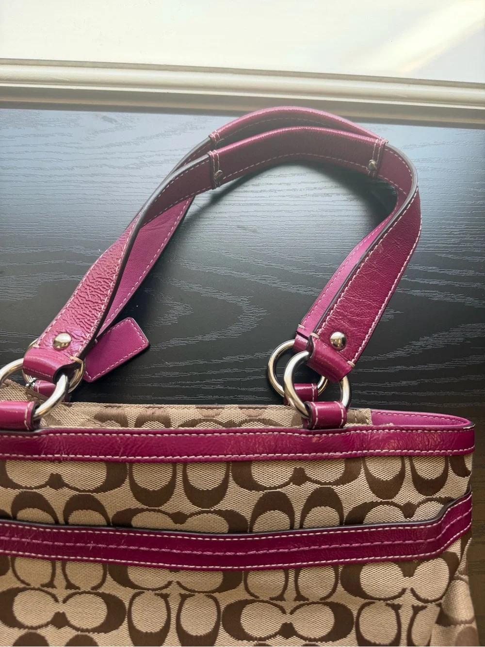 Coach Penelope Signature Canvas Tote with Berry Leather Trim Y2K F14693